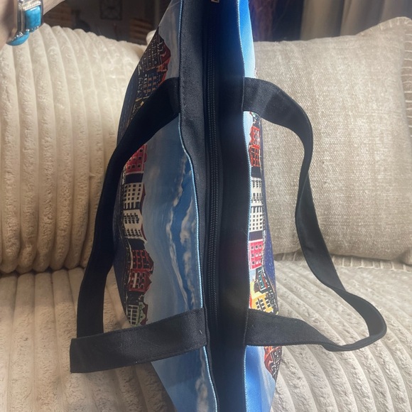 Curaçao Harbor Print Tote Bag — Blue and Brown - Picture 6 of 8